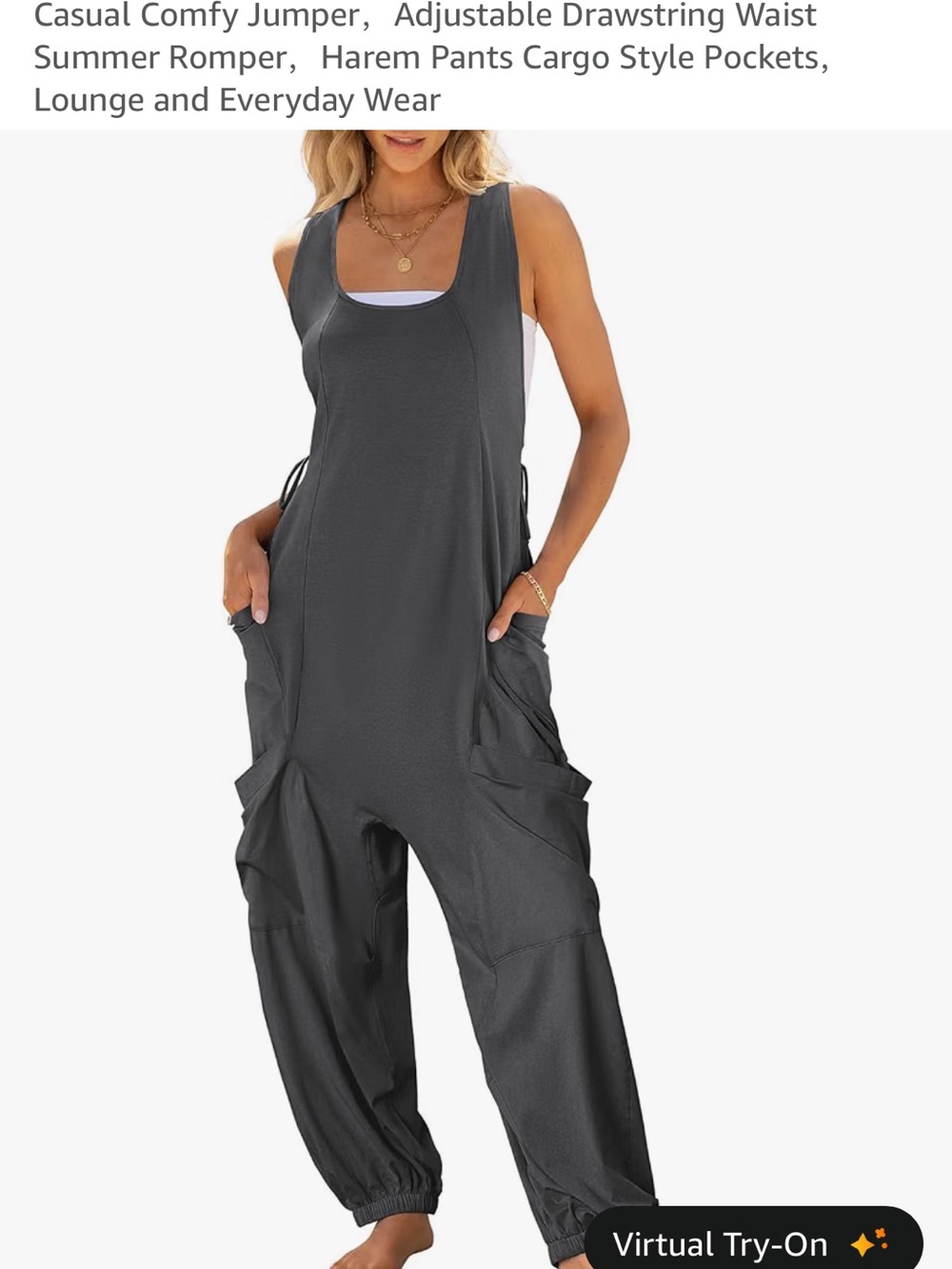 Casual Comfy Women’s Cargo Jumpsuit - Charcoal Gray